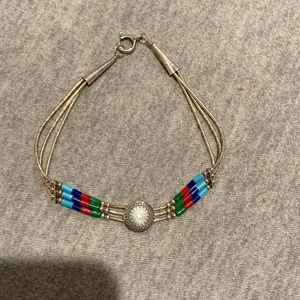 Delicate Navajo "liquid" sterling silver heishi beaded bracelet, 7.5" long